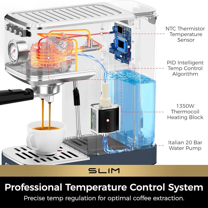 CHULUX Slim 2026 Upgrade Espresso Machine with Milk Frother Steam Wand, 20 Bar Professional Italian Pump Espresso Coffee Machine for Home Cappuccino & Latte Maker, Stainless Steel, Navy - Image 4